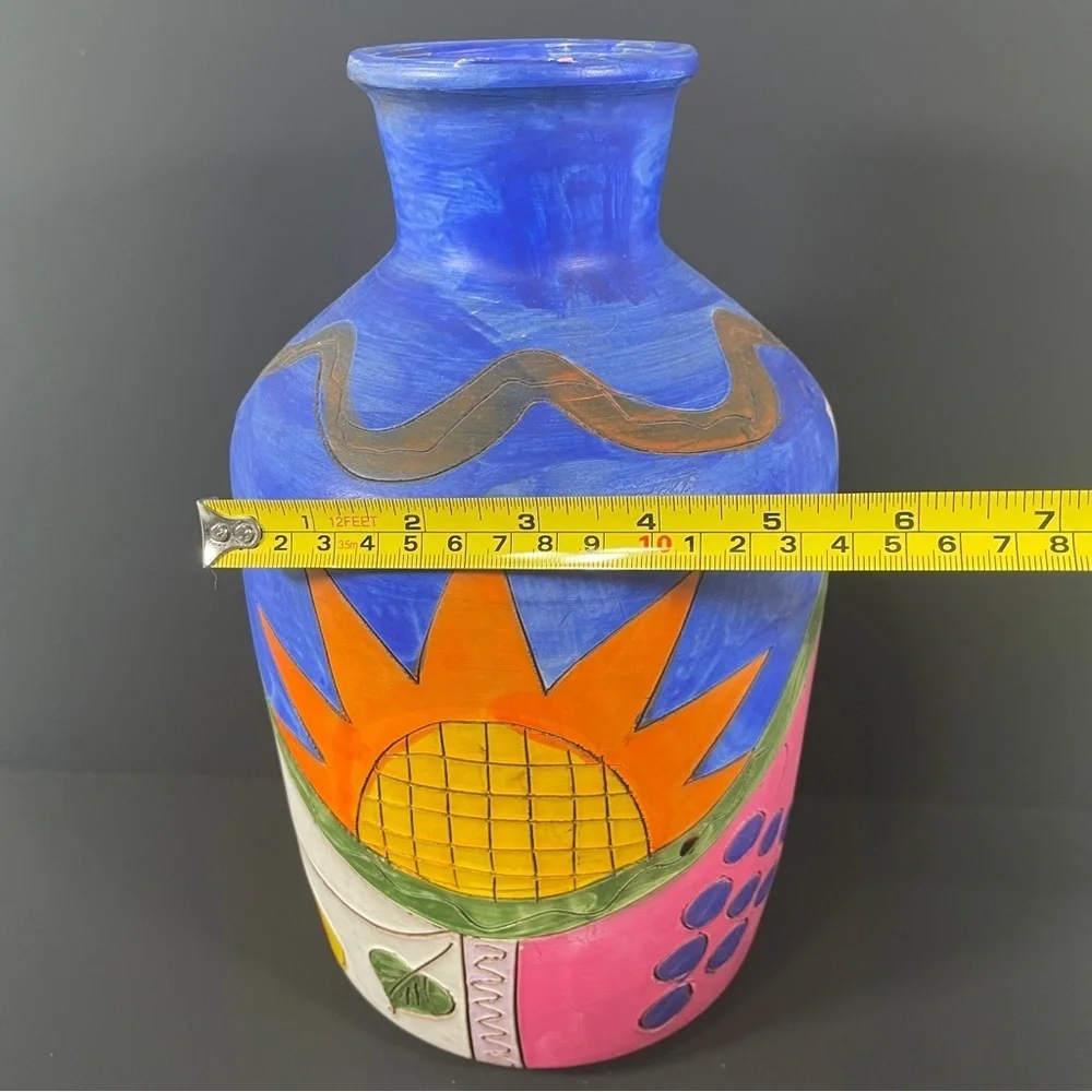 Colorful Ceramic Vase with Sun Design